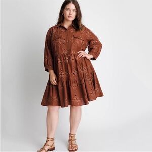 Anthropologie Eva Franco Josie Brown Eyelet Babydoll Tunic Dress Size MP NWT